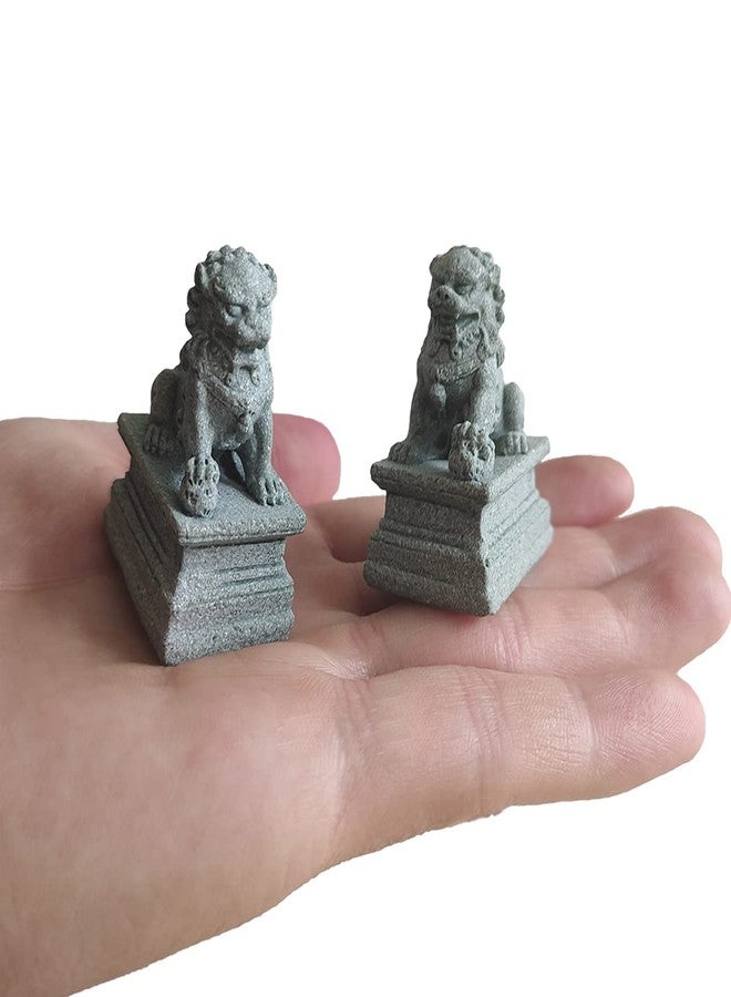 livelyfish Asian Fu Foo Dogs Statues Mini A Pair of Guardian Lion Figurine Sandstone Pets Fish Tank Aquarium Landscape Ornaments Accessories Feng Shui Decorations, A - Image 4